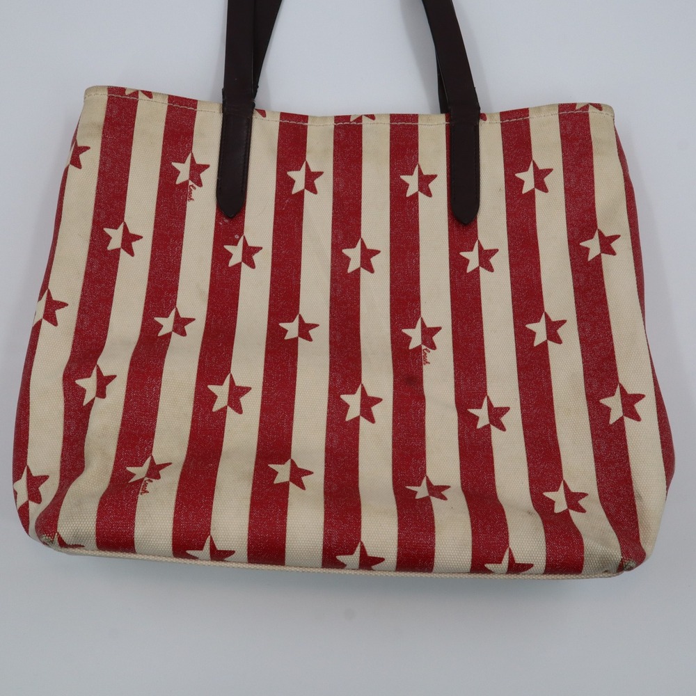 Coach Tote Bag Womens Large Red White Stars Stripes Americana Canvas D2047-1910 - Picture 7 of 15